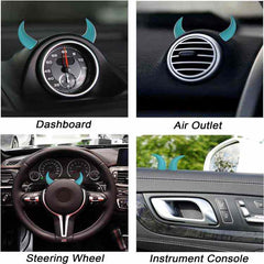 Car Red Devil Horns Decal, 2pcs Cute Car Horns Decoration Anti Collision 3D Console Self-Adhesive Stickers Car Interior Accessories