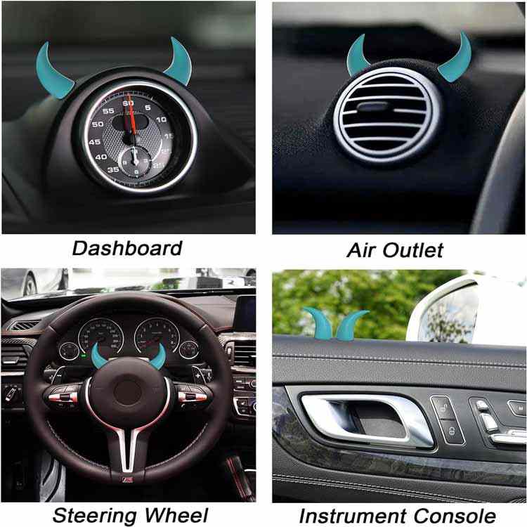 Car Red Devil Horns Decal, 2pcs Cute Car Horns Decoration Anti Collision 3D Console Self-Adhesive Stickers Car Interior Accessories
