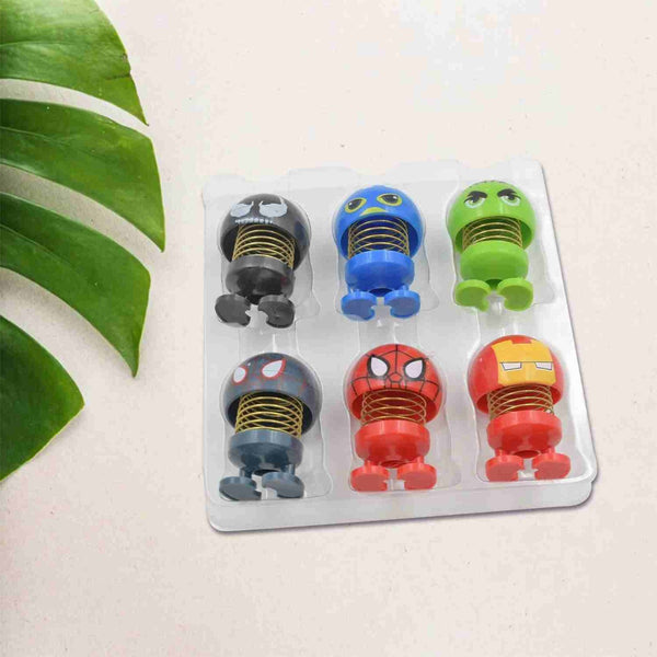 CAR DASHBOARD SPRING DANCING BOBBLE HEAD TOYS (SET OF 6 PCS)