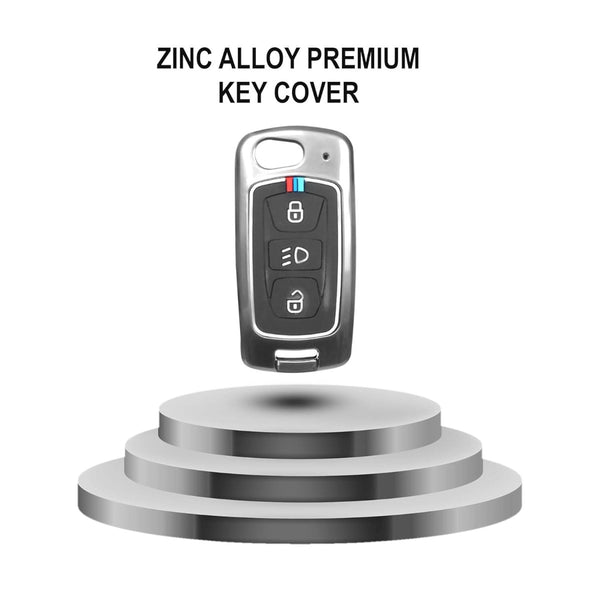 Car Metal 3 Button Flip Key Cover Compatible with Tata Tiago Nexon Altroz Safari Storme Zest Bolt Tigor Punch Hexa