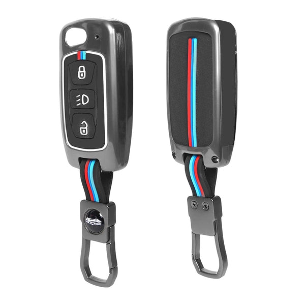 Car Metal 3 Button Flip Key Cover Compatible with Tata Tiago Nexon Altroz Safari Storme Zest Bolt Tigor Punch Hexa