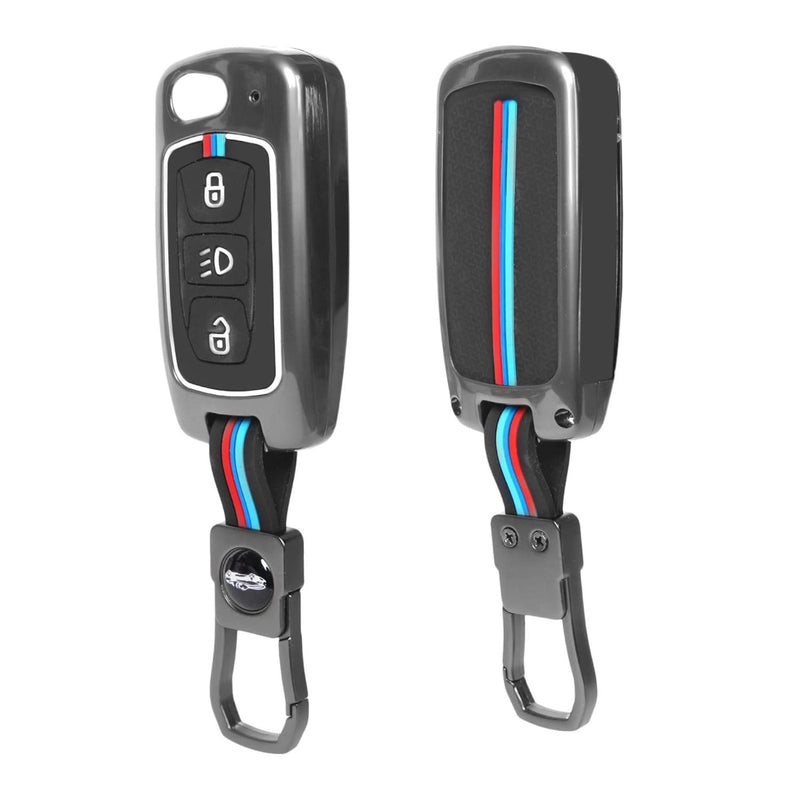 Car Metal 3 Button Flip Key Cover Compatible with Tata Tiago Nexon Altroz Safari Storme Zest Bolt Tigor Punch Hexa