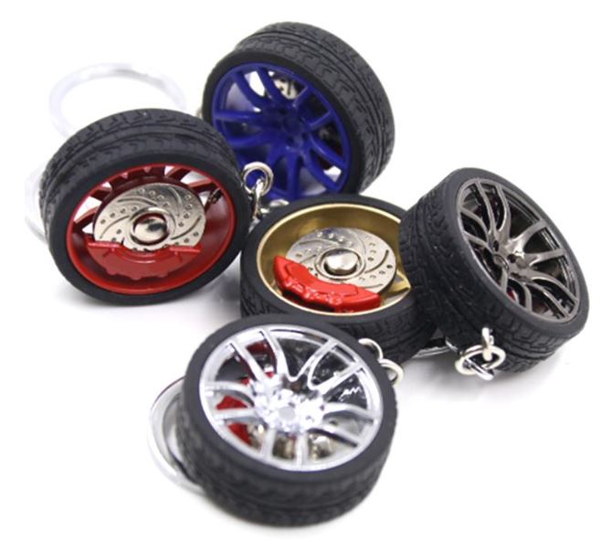 Car Wheel Keychain With Disc Brakes Keyring Tire Tyre (Assorted Color & Shape)
