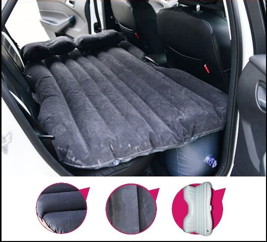 Beige Multifunctional Inflatable Car Bed Mattress with Two Air Pillows, Car Air Pump and Repair Kit