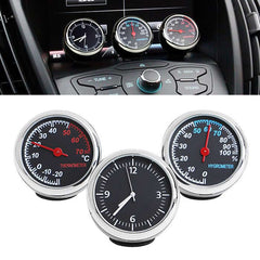 3Pcs Car 4cm Quartz Time Clock, Temperature Thermometer, Hygrometer Moisture Meter