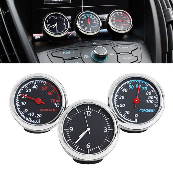 3Pcs Car 4cm Quartz Time Clock, Temperature Thermometer, Hygrometer Moisture Meter