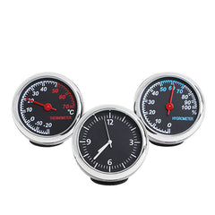 3Pcs Car 4cm Quartz Time Clock, Temperature Thermometer, Hygrometer Moisture Meter