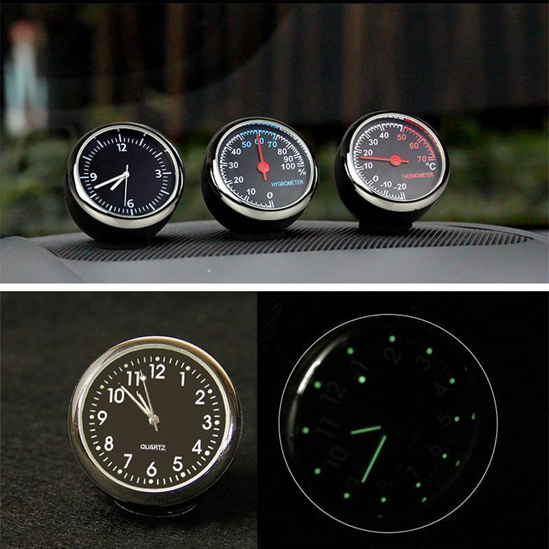 3Pcs Car 4cm Quartz Time Clock, Temperature Thermometer, Hygrometer Moisture Meter