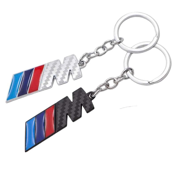 Combo Of Silver & Black Rectangluar Block Engraved Design M POWER 3D Logo Emblem Metal Keychains For Bikes And Cars