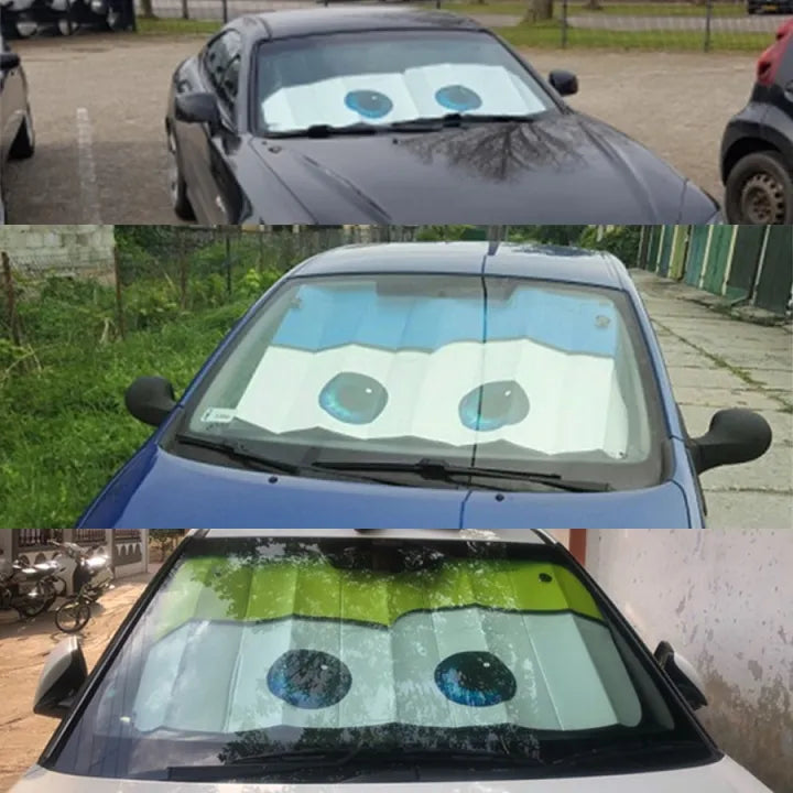 1 Pc Car Front/Rear Foldable Cartoon Eyes Foil Sunshade UV Protection Curtain Film Windshield | Sunshade Visor Shield Cover