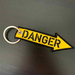 DANGER Car Bike Embroidered Fabric Tag Strap Keyring Key Holder