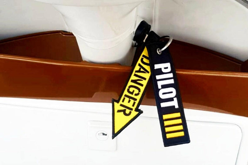 DANGER Car Bike Embroidered Fabric Tag Strap Keyring Key Holder