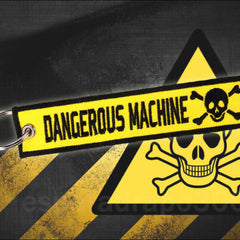 Dangerous Machine Car Bike Embroidered Fabric Tag Strap Keyring Key Holder