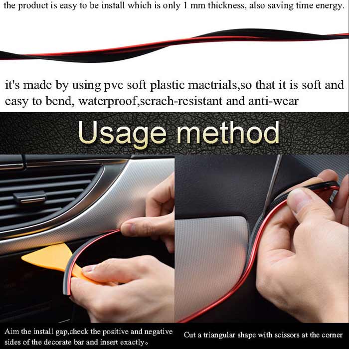 Gold 5M Edge Gap Interior Line Moulding Trim Molding Strip Decor For Car