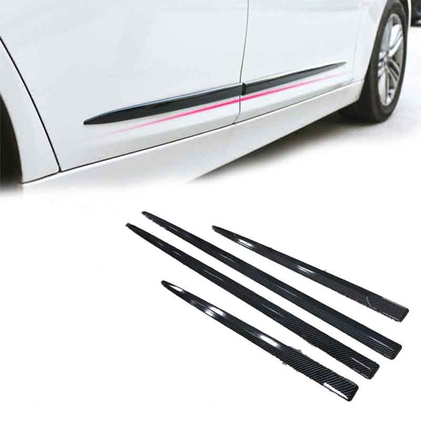 4pcs Carbon Black Car Side Edge Anti-scratch Body Side Moldings Strips Front Rear Lower Door Guard Protection Sticker