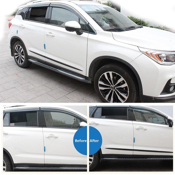 4pcs Carbon Black Car Side Edge Anti-scratch Body Side Moldings Strips Front Rear Lower Door Guard Protection Sticker