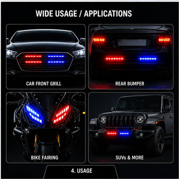 2pcs Red Blue Stylish LED Strip Lights Waterproof Car Flasher 12V