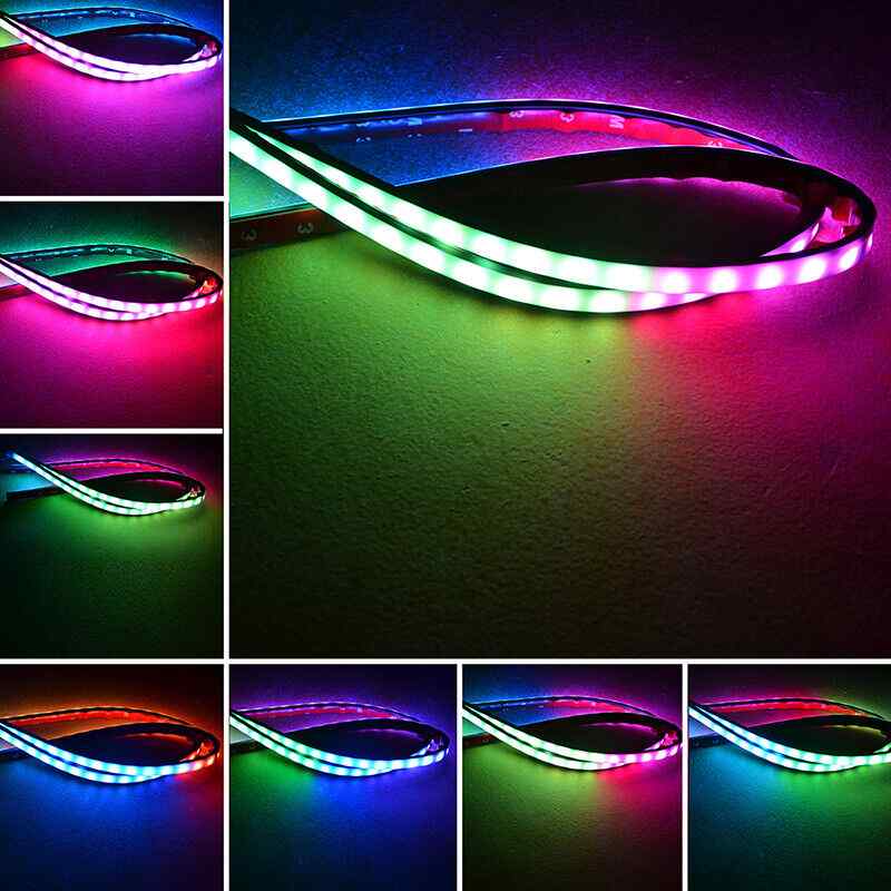 2pcs RGB Front Grille light Bar Dynamic streamer DRL Flexible strip flowing strip water running car-styling with 5 modes