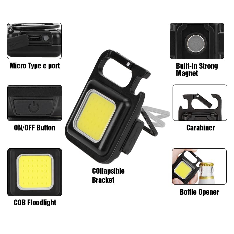 Flashlight With Bottle Opener, Magnetic Base And Folding Bracket Mini 1000 Lumens Rechargeable LED Light Cool White With 4 Modes Multifunctional Pocket Light