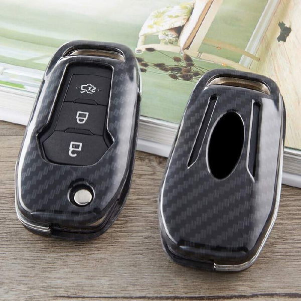 Ford 2 Button Flip Key ABS+Silicone Car Key Cover Case With Keychain