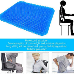 Gel Seat Cushion Comfort Blue Honeycomb Design Gel Pad Provides Excellent Support for Lower Back, Spine, Hips Promotes Venting & Good Sitting Posture for Office Chair Car Sitter Wheelchair