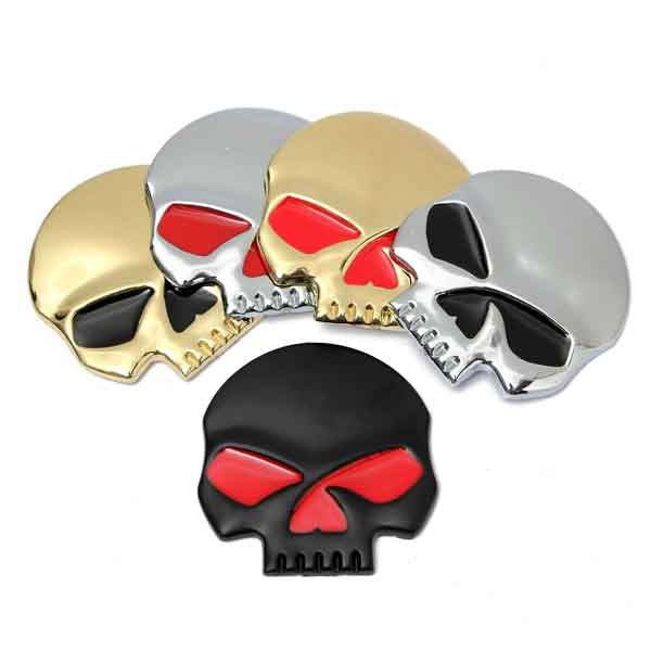 Chrome-Red Car Auto Logo 3D Metal Emblem Badge Decals Skeleton Half Skull