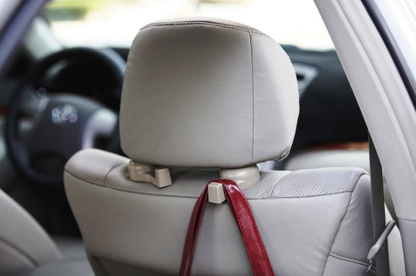 2pcs Gry Universal Car Headrest Luggage Bag Holder, Hanger And Hook