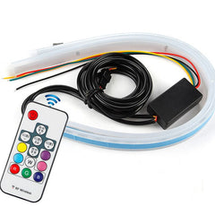 60cm Car Headlight Daytime Running Strip Light RGB Flexible Indicator Lights for Cars & Bikes with Wireless Remote Controller (60 cm, Set of 2 Pieces) (Multicolor)