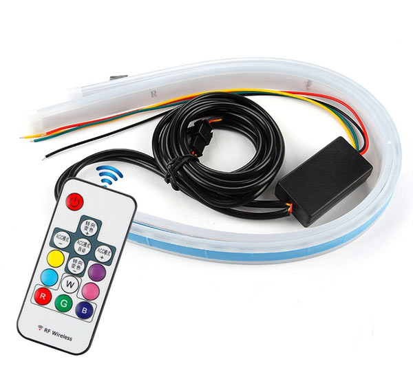 45cm Car Headlight Daytime Running Strip Light RGB Flexible Indicator Lights for Cars & Bikes with Wireless Remote Controller (60 cm, Set of 2 Pieces) (Multicolor)