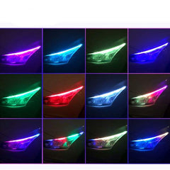 45cm Car Headlight Daytime Running Strip Light RGB Flexible Indicator Lights for Cars & Bikes with Wireless Remote Controller (60 cm, Set of 2 Pieces) (Multicolor)