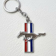 Ford Mustang Tri-Bar Full-Color Die-Cut Metal Key Chain, Key-Charm, Keychain