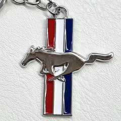 Ford Mustang Tri-Bar Full-Color Die-Cut Metal Key Chain, Key-Charm, Keychain