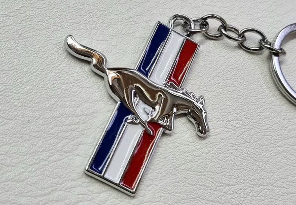 Ford Mustang Tri-Bar Full-Color Die-Cut Metal Key Chain, Key-Charm, Keychain