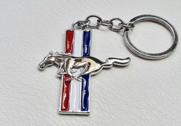 Ford Mustang Tri-Bar Full-Color Die-Cut Metal Key Chain, Key-Charm, Keychain