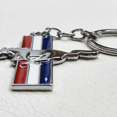 Ford Mustang Tri-Bar Full-Color Die-Cut Metal Key Chain, Key-Charm, Keychain
