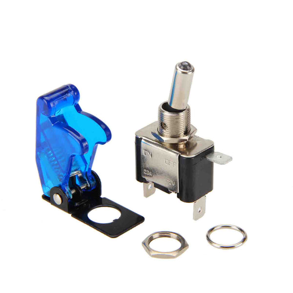 illuminated LED Toggle Switch With Missile Style Flick Cover 12V Car Dash BLUE