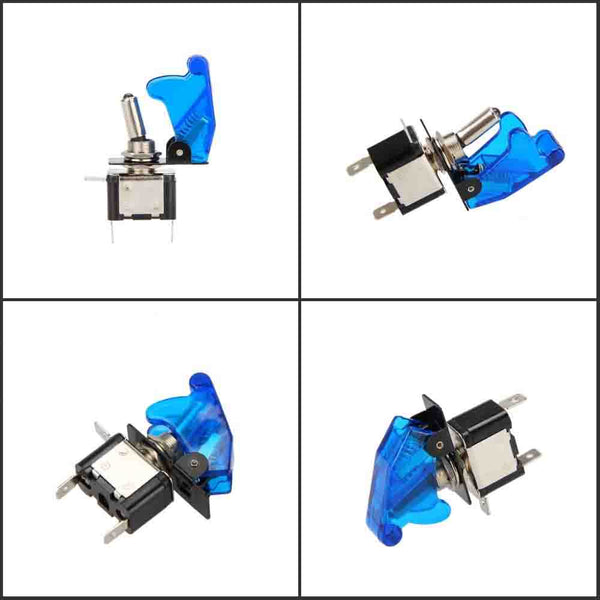 illuminated LED Toggle Switch With Missile Style Flick Cover 12V Car Dash BLUE