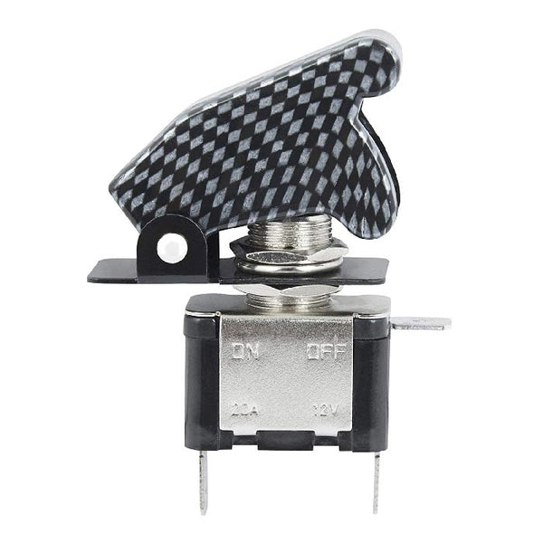 illuminated LED Toggle Switch With Missile Style Flick Cover 12V Car Dash CARBON
