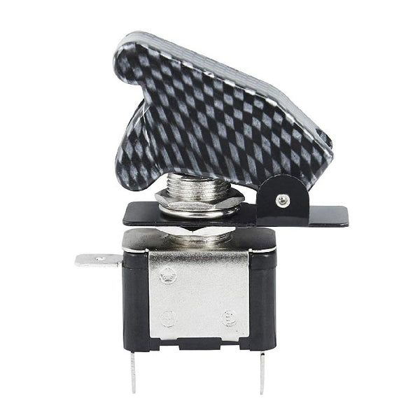 illuminated LED Toggle Switch With Missile Style Flick Cover 12V Car Dash CARBON