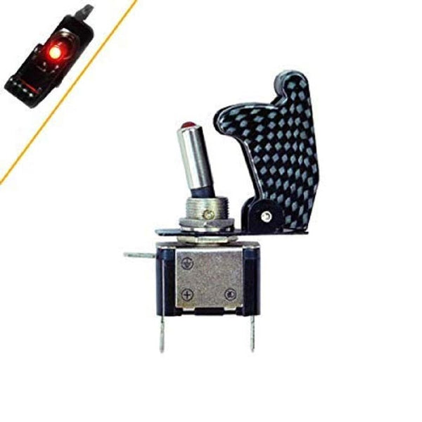 illuminated LED Toggle Switch With Missile Style Flick Cover 12V Car Dash CARBON