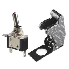 illuminated LED Toggle Switch With Missile Style Flick Cover 12V Car Dash CARBON