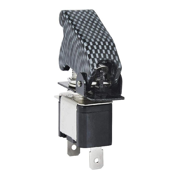 illuminated LED Toggle Switch With Missile Style Flick Cover 12V Car Dash CARBON
