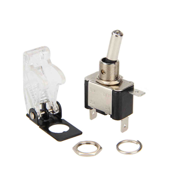 illuminated LED Toggle Switch With Missile Style Flick Cover 12V Car Dash CLEAR
