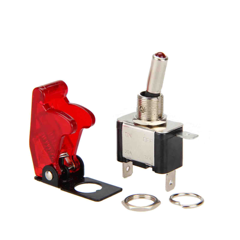 illuminated LED Toggle Switch With Missile Style Flick Cover 12V Car Dash RED