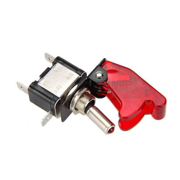 illuminated LED Toggle Switch With Missile Style Flick Cover 12V Car Dash RED