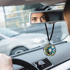 Six Spoke Chameleon Blue Car Mirror Pendant Decoration Metal Wheel Hub Hanging Ornaments Auto Interior