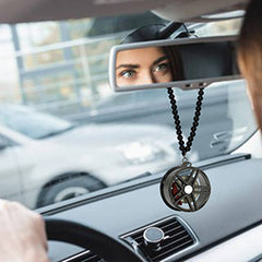 Star Black Car Mirror Pendant Decoration Metal Wheel Hub Hanging Ornaments Auto Interior