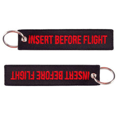 INSERT BEFORE FLIGHT Car Bike Embroidered Fabric Tag Strap Keyring Key Holder