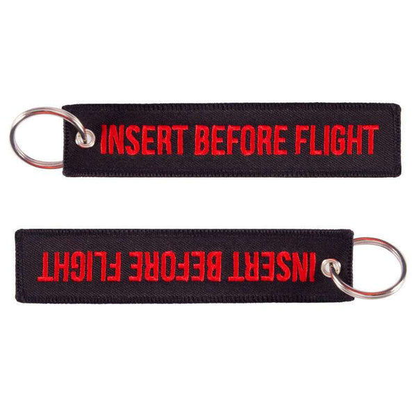 INSERT BEFORE FLIGHT Car Bike Embroidered Fabric Tag Strap Keyring Key Holder