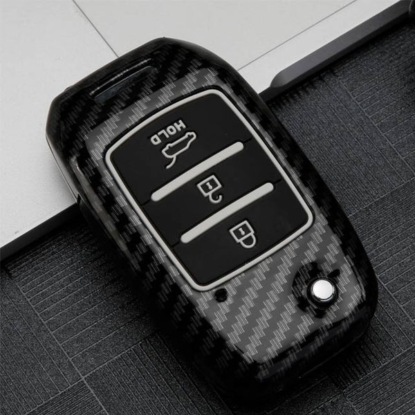 Kia 3 Button Flip Key ABS+Silicone Car Key Cover Case With Keychain For SELTOS, SONET